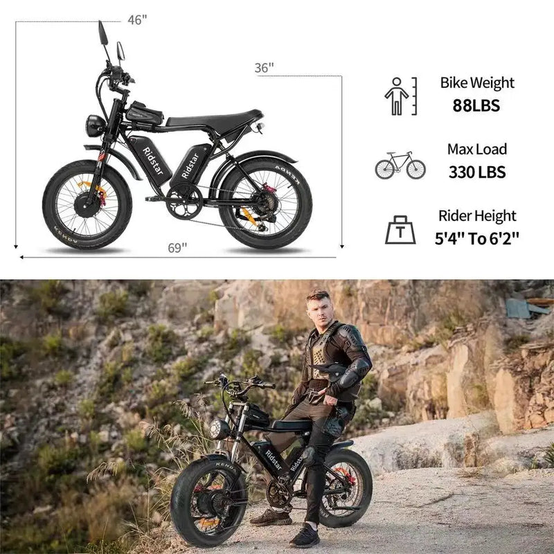 Electric Bicycle 2000W Dual Motor Drive 52V40Ah Dual Battery Off-road Motorcycle Ebike All-terrain 20*4.0 Fat Tire Electric Bike