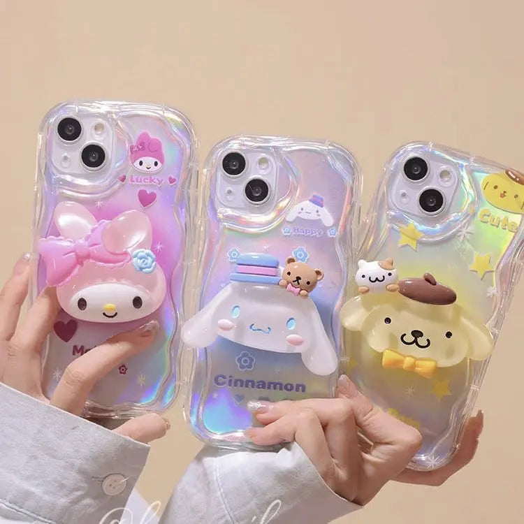 3D Sanrio Melody Cinnamoroll Pom Purin Phone Case For Iphone 11 12 13 14 15 Pro Max Mini X Xs Xr 7 8 Plus SE Transparent Cover