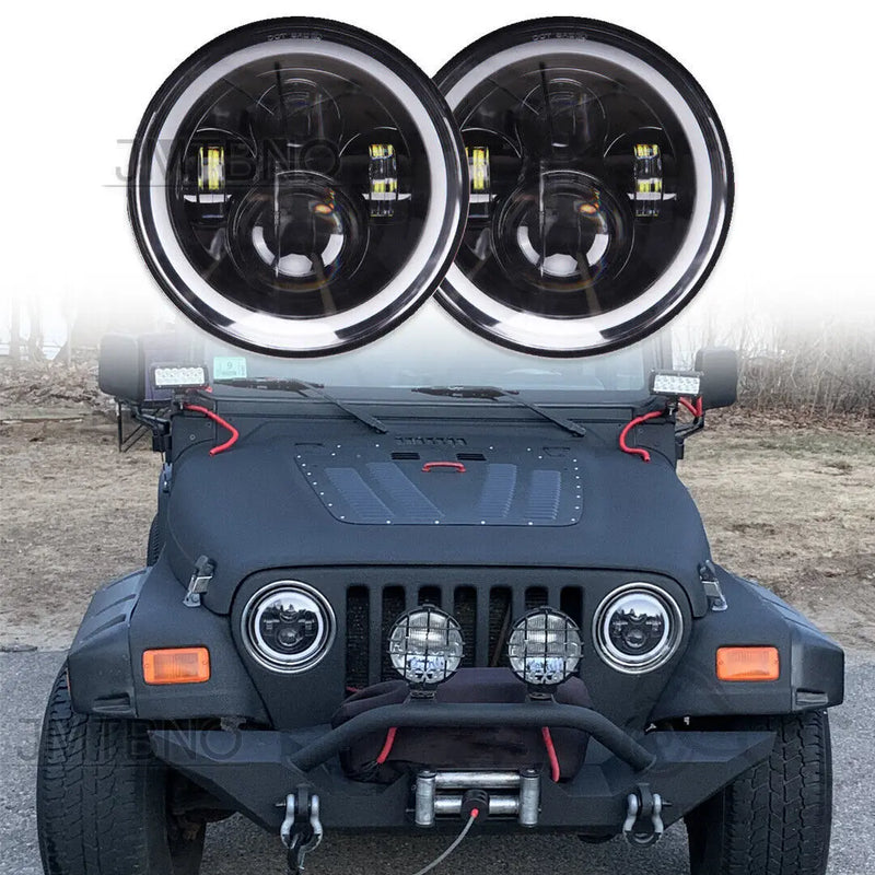 2Pcs 7 Inch Round 280W LED Headlight Halo Angle Eyes DRL Turn Signal Light for Jeep Wrangler JK LJ TJ CJ 97-18