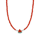 Cute Fashion Watermelon Pendant Red Resin Beaded Necklace Jewelry Gift Clothing Accessories