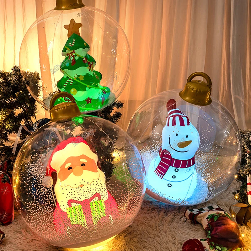 60cm Giant Luminous Inflatable Christmas Balls With Lights Pvc Outdoor Xmas Inflatable Decor Ball Holiday Yard Lawn Porch Decor