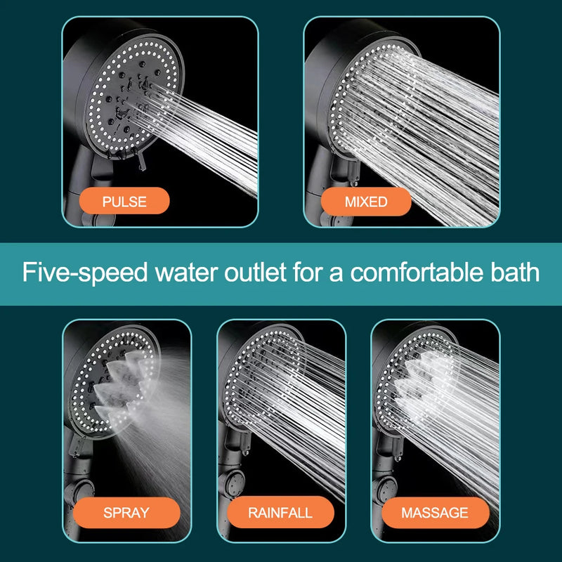 High-pressure Shower Head Set 5 Modes of Adjustment Showerhead with Hose Water-saving One-touch Stop Bathroom Accessories