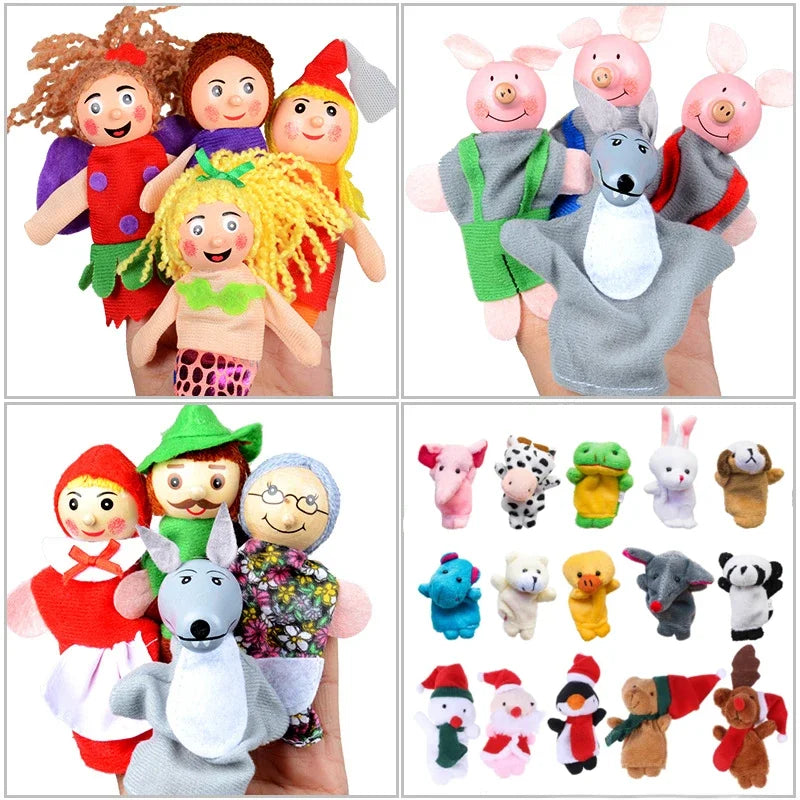 10 pcs Animals Finger Puppets Set Baby Plush Doll Hand Cartoon  Family Hand Puppet Pigs Cloth theater Educational Toys for Kids