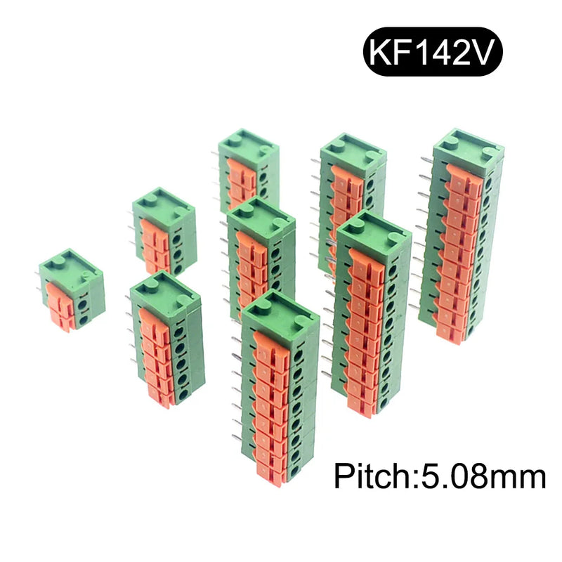 5/10Pcs 5.08mm Pitch KF142V KF142R Push-in Spring Screwless Terminal Block Straight/Bent Foot 2/3/4/5/6/7/8/9/10P PCB Connector