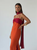 The Amalfi Hour | Colour-Block Scarf-Collar Maxi Dress