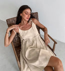 Cotton Linen Suspender Dress Spring and Summer Women's Beach Style Fake Casual Loose Soft Ruffled Edge A-line Suspender Dress