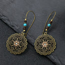 Vintage Bohemia Big Ear Hook Drop Earrings For Women Ethnic Geometric Leaf Wing Flower Hollow Round Boho Earings Antique Jewelry