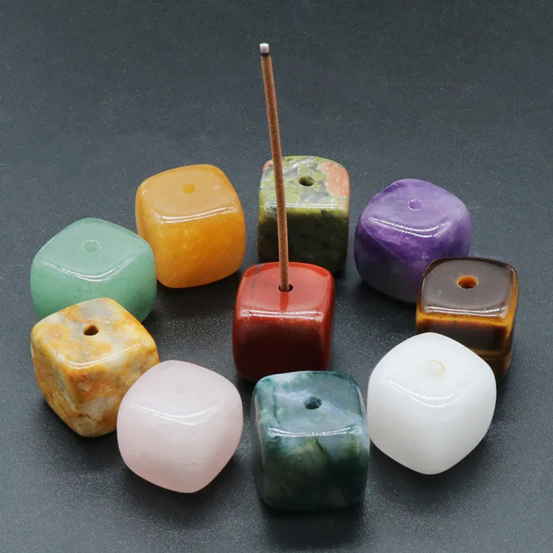 1pc Cube Natural Quartz Stone Incense Stick Holder Censer Crystal Healing Agate Incense Base Stand Burner Aromatherapy