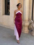 The Suzette | Color-Block Scarf-Collar Maxi Dress
