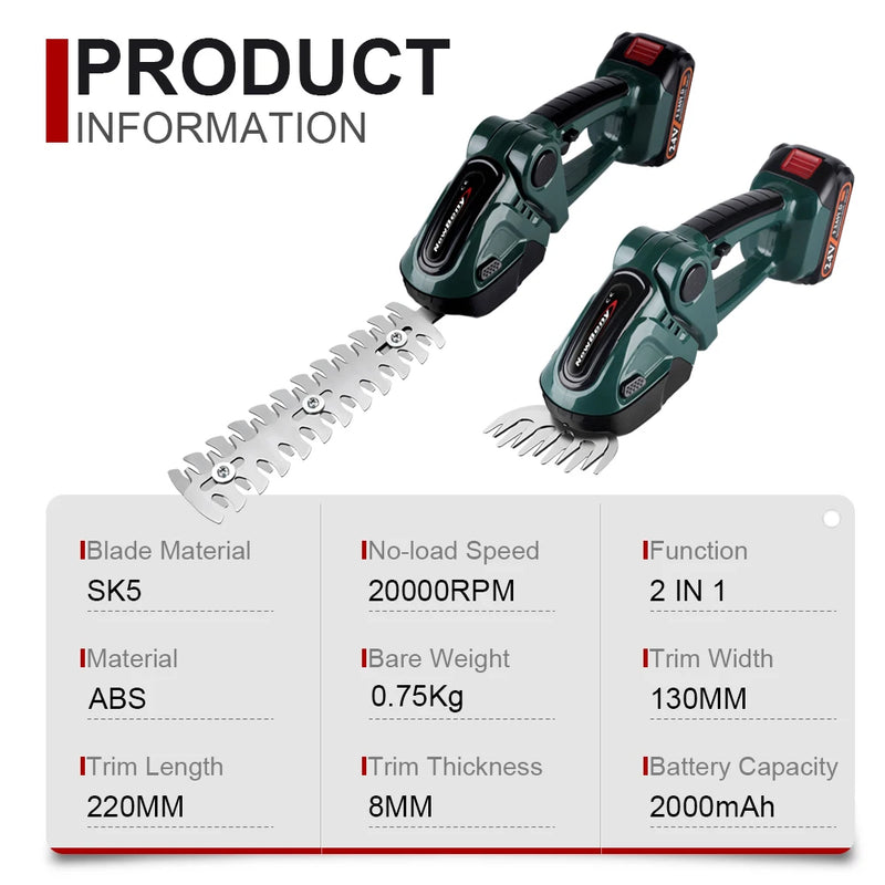 NEWBENY 2 IN 1 Electric Hedge Trimmer Handheld Cordless Lawn Mower Pruning Scissors Garden Power Tool For Makita Battery Pin