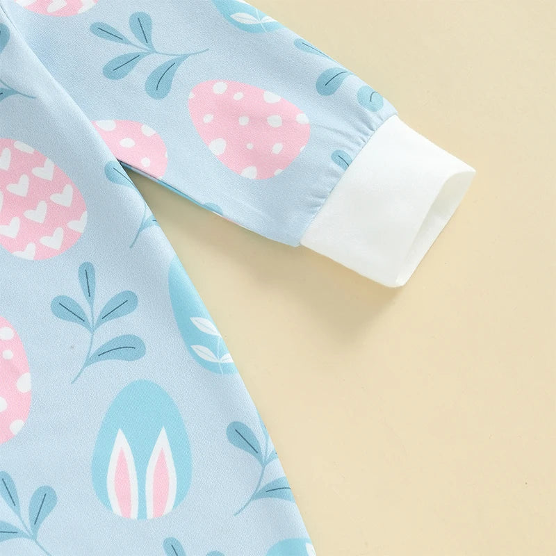 Easter Bunny Print Cotton Blend Long Sleeve Rompers for Infant Boys and Girls Hooded Spring Bodysuits with Cute Rabbit Design