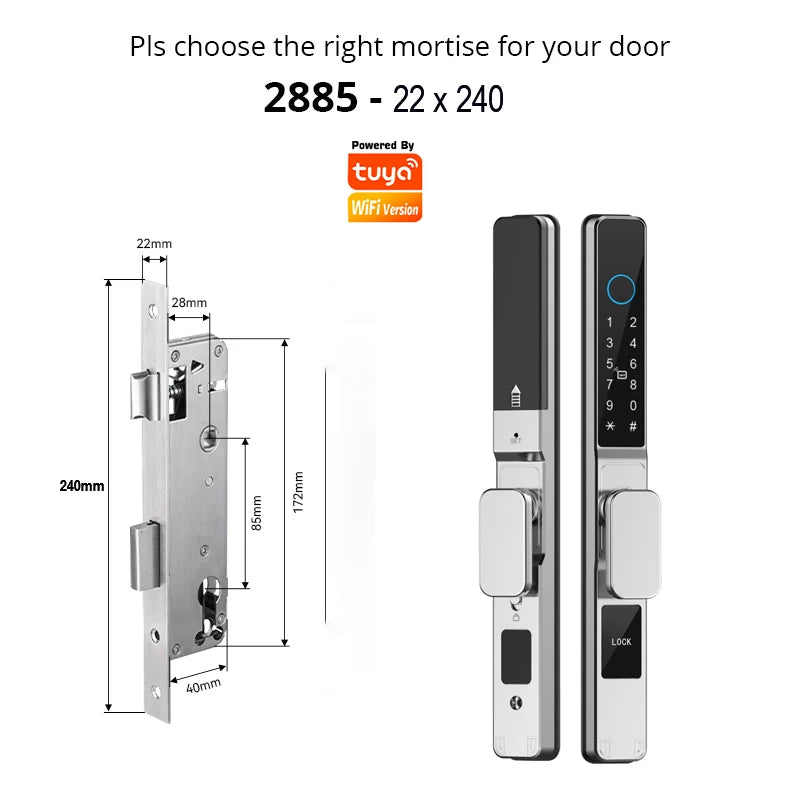 Tuya WiFi Smart Aluminum Door Lock Waterproof Fingerprint APP Password RFID Card Digital Electronic Glass Sliding Door Lock