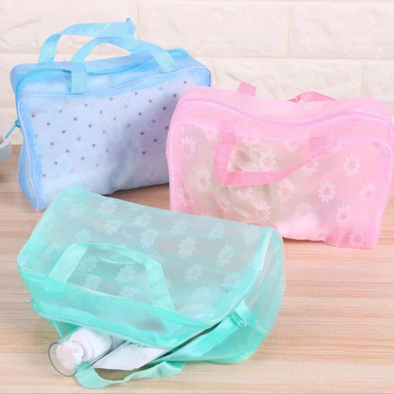 Transparent Floral PVC Cosmetic Bag Clear Makeup Bag for Women Girl Waterproof Zipper Beauty Case Travel Toiletry Bags Handbag