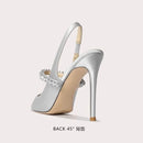 32-45 Size New Rhinestone Crystal Satins Sandals Fashionable Pointed 6cm/8cm/10cm Thin Heel Banquet Wedding Women's Single Shoes