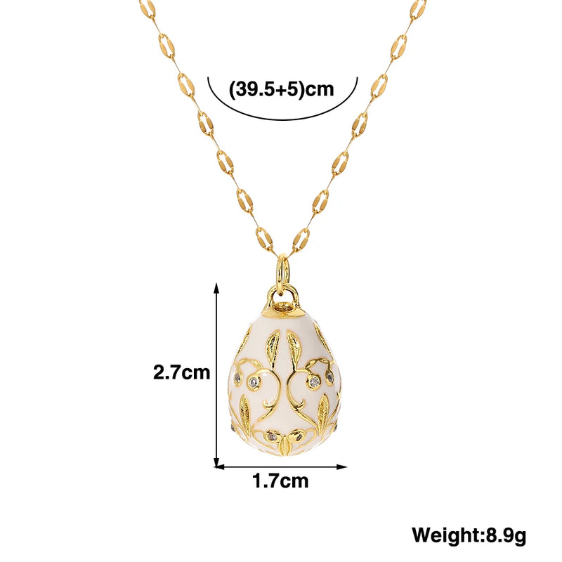 Greatera Colorful Enamel Easter Egg Pendant Necklaces for Women Guilloche Locket Egg Gold Plated Chain Necklaces Party Jewelry