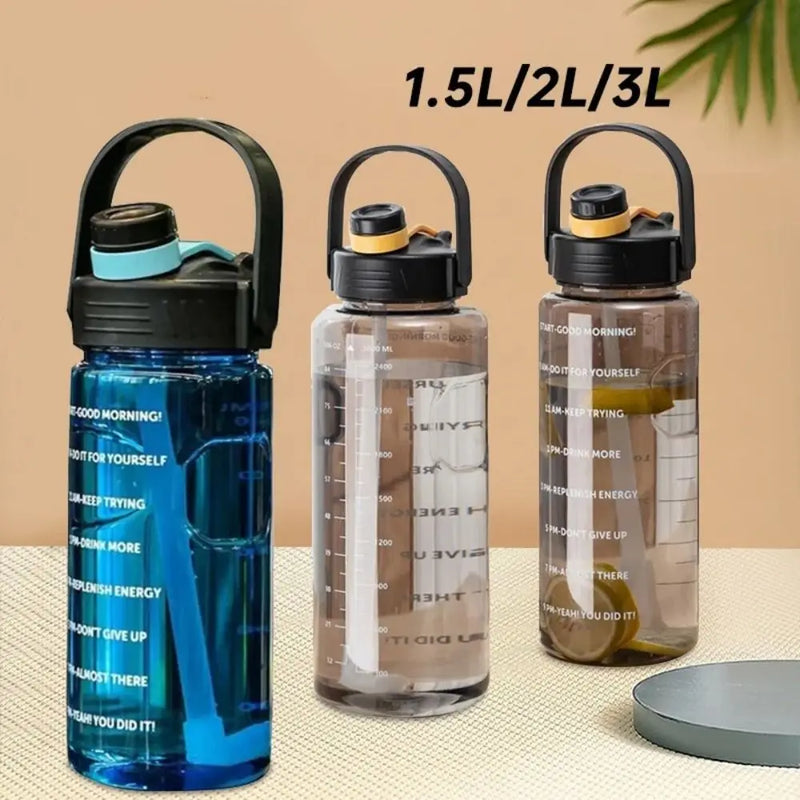 1.5L/2L/3L Sports Water Bottle Portable Leakproof Large Capacity Water Jugs Lightweight with Time Marker Clear Drink Bottle