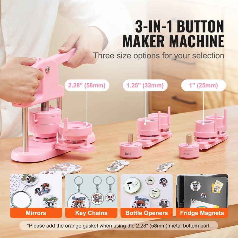 SucceBuy 3-IN-1 Button Maker Button Maker Machine with Panda Magic Book  Ergonomic Arc Handle Punch Press Kit