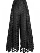 Yeezzi Women Fashion Hollow Polka Dot High Waisted Wide Leg Pants 2025 New Spring Autumn Solid Color Causal Office Trousers