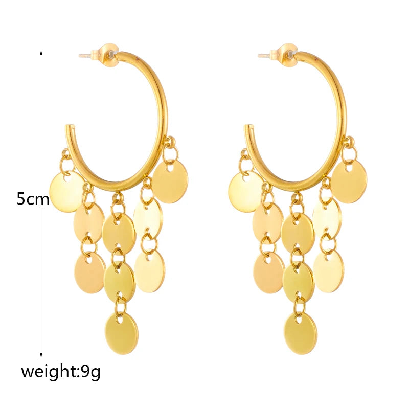 DIEYURO 316L Stainless Steel Gold Color Geometric Drop Earrings For Women Girl Fashion Waterproof Ear Jewelry Gift Party Wedding