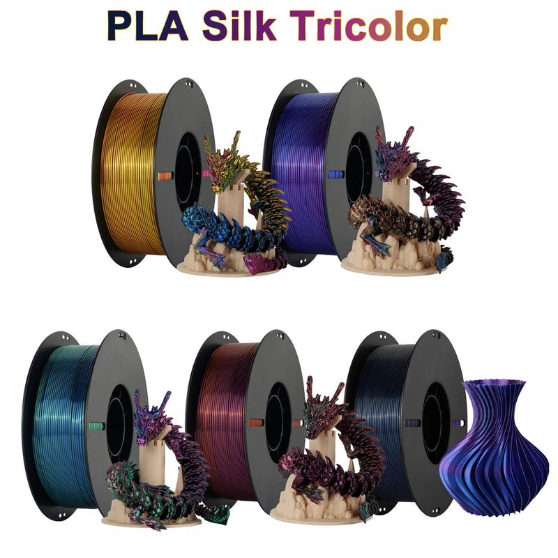 Tri-Color Dual-Color Silk Rainbow PLA Filament 1.75mm Accuracy+/-0.03mm 3D Printer Filament Compatible with Most FDM Printers