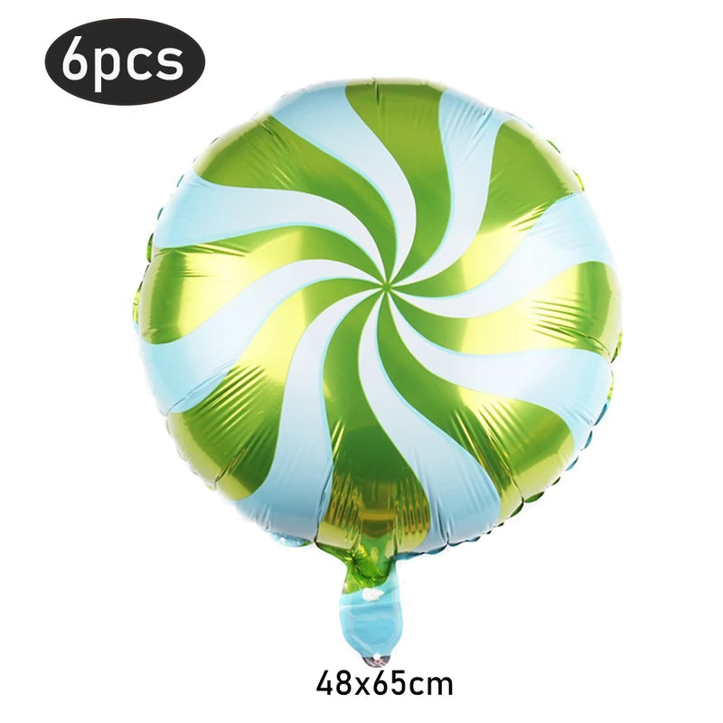 6Pcs Christmas Candy Cane Foil Balloons Round Windmill Lollipops Candy Helium Foil Balloons for Xmas Wedding Birthday Decoration