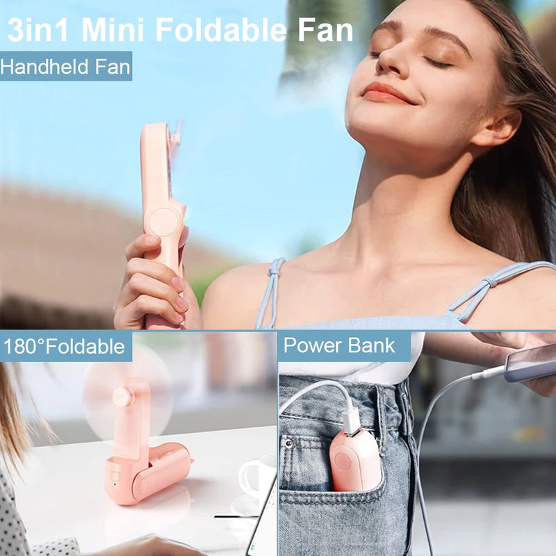 Mini Portable Fan Handheld Personal Cooling Fold Fan For Camping Home Travel Outdoors USB Rechargeable Held Small Fan