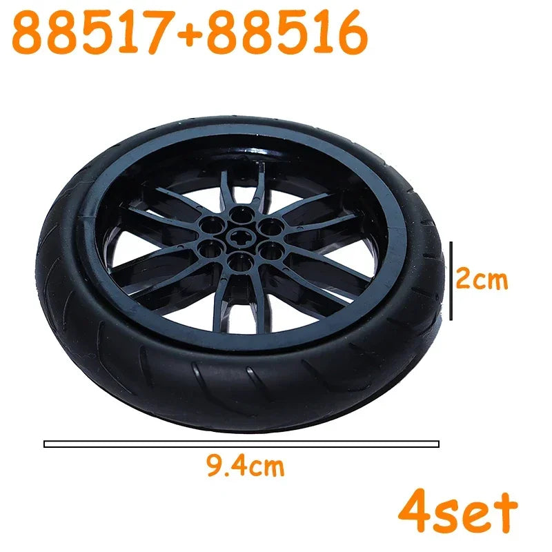 Car Truck Wheels Hub Bricks MOC Technical Tire Wheel Cross Hole Set Motorcycle Tyre & Rim Construction Building Blocks