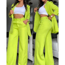 New Arrivals Temperament Spring Women's Clothing Pure Color Elegant Long-Sleeved Lapel Suit Pocket Straight-Leg Pants Suit