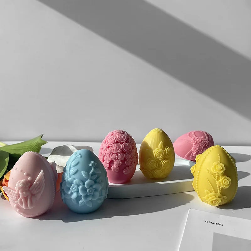 3D Creative Easter Eggs Silicone Mold DIY Flower Butterfly Egg Aroma Candle Plaster Ornaments Mould Easter Decor Crafts Molds