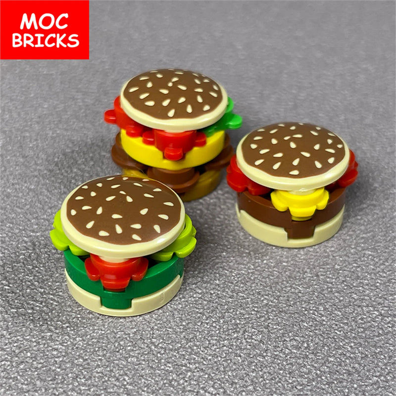 MOC Bricks Food Cookie Bone Pretzel Bagel Biscuits Waffle Chips Hot Dog Bread Pizza Milk Educational Building Blocks Kids Toys