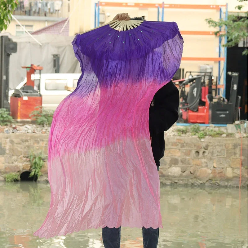 1pcs 150cm Length Dancing Fan Hot Sell Ms.Belly Gradient Color Dancer Practice Long Imitation Dance Props Silk Fans