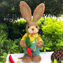 Cute Straw Rabbits Bunny Standing Decorations w/Carrots for Easter Party Home Garden Wedding Ornament Photo Props Crafts