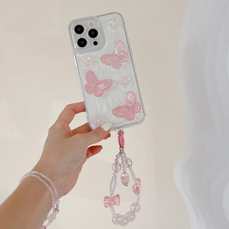 Qianliyao 3D Butterfly Bracelet Phone Case For iPhone 15 14 13 12 11 Pro X XR XS Max 7 8 plus Soft TPU Shockproof Back Cover