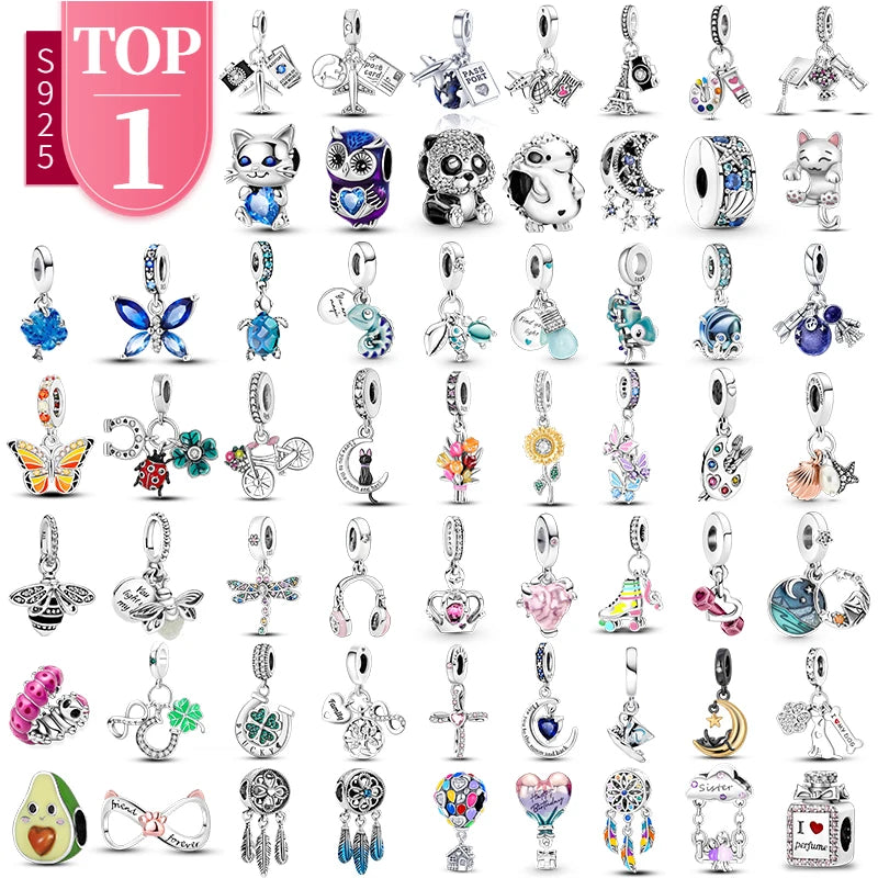 New 925 Silver Firefly Chameleon Charms Butterfly Airplane Bead For Pandora Bracelet Original Cat Turtle Octopus Pendant Jewelry
