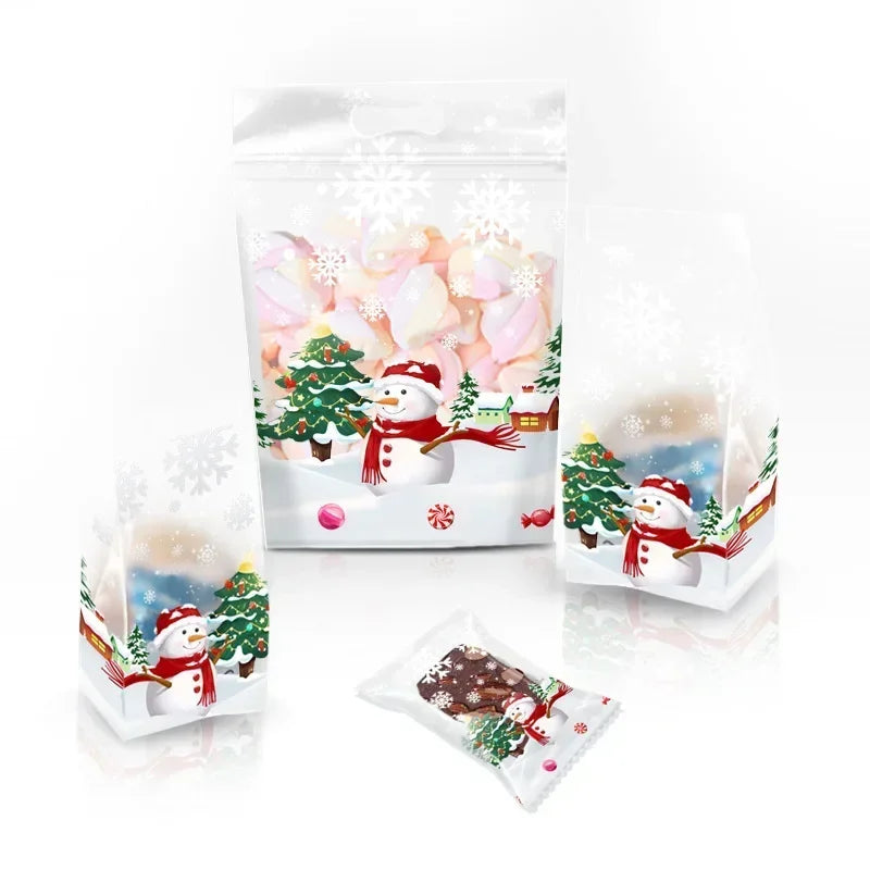 50pcs Christmas Snowman Transparent Candy Bag Gifts Cookie Baking Packaging Bags Xmas Winter Party Decoration New Year