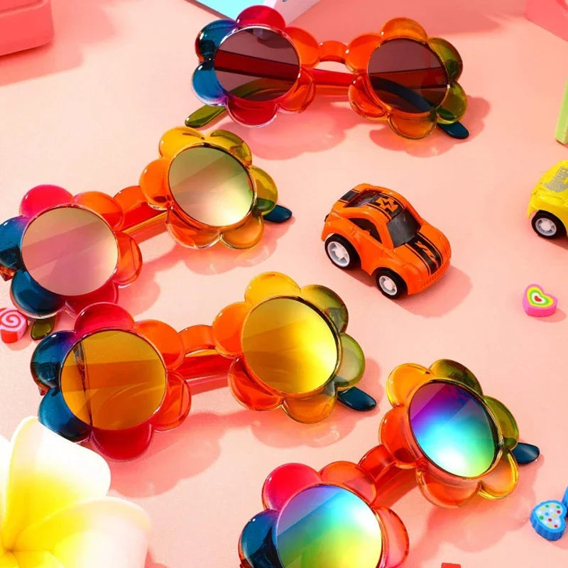 Kids Flower Sunglasses Rainbow Colorful Cute Round Kid Eyewear for Toddler Kids Boy Girls Outdoor Activities