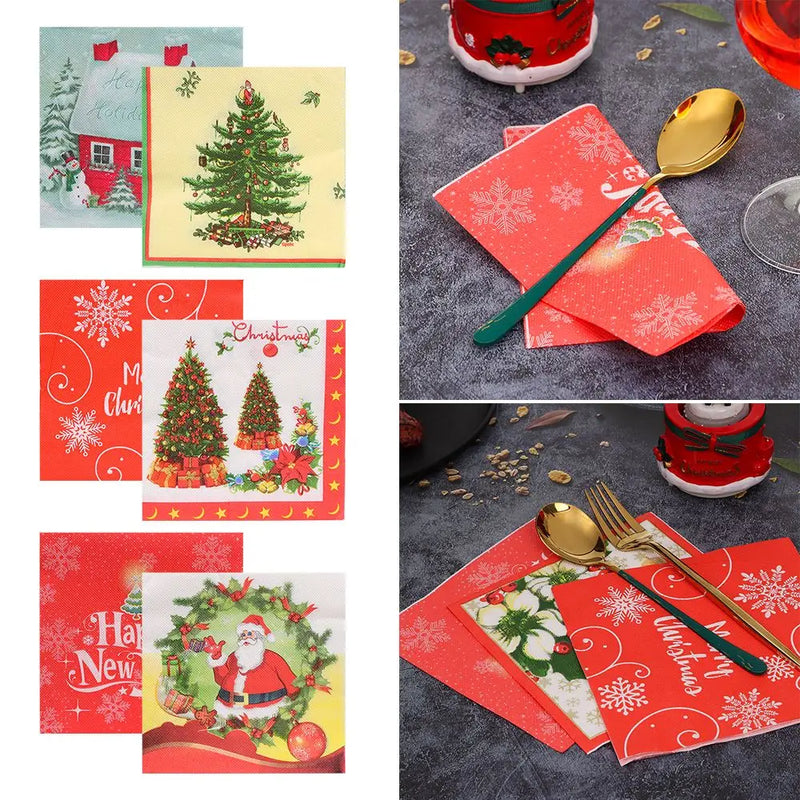 20PCS Lunch Paper Home Decorations Decor Tissue Bathroom Tissue Christmas Paper Napkins Xmas Decor Serviette Disposable Napkins