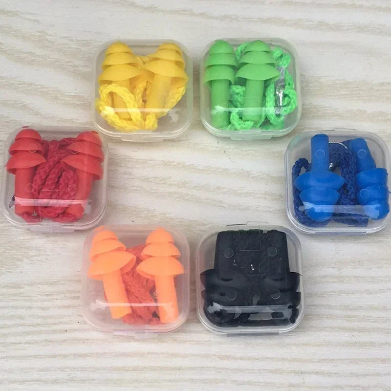 1 Pair Soft Anti-Noise Ear Plug Waterproof Swimming Silicone Swim Earplugs for Adult Children Swimmers Diving with Rope