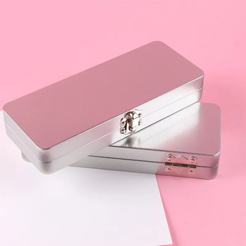 1 Pc Rectangle Metal Storage Box with Lock Metal Buckles Box Empty Hinged Iron Box Solid Water Colour Box Cosmetic Brush Case