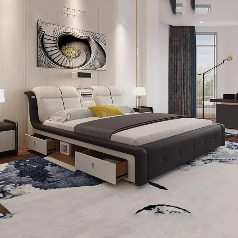 Master King Size Double Bed Luxury Multifonction Cute Queen Modern Double Bed Frame Wood Smart Letto Matrimoniale Home Furniture
