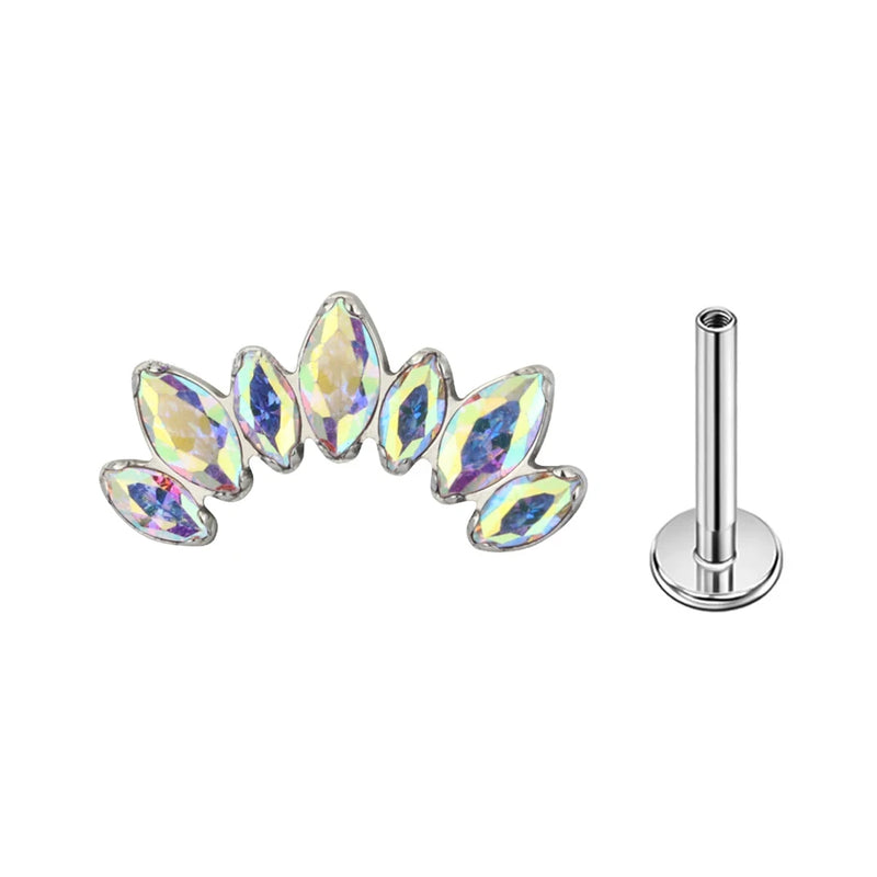 G23 Titanium  Internal Thread Helix Conch Cartilage Tragus Lip Stud Body Jewelry Piercing 7 CZ Labret Studs Horse's Eye Crown Zi