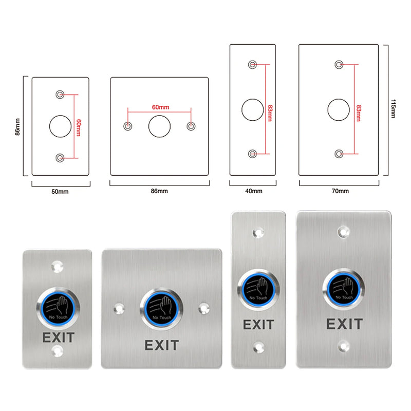 IP68 Waterproof Door Lock Exit Button Infrared No Touch Opening Push Switch for Door Access Control System