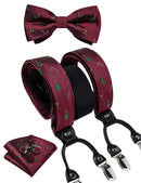 DiBanGu Mens Adjustable Silk Suspenders Bow Tie Cufflinks Pocket Square Set Metal Clips Y back Elastic Braces Wide Strap 3.5CM