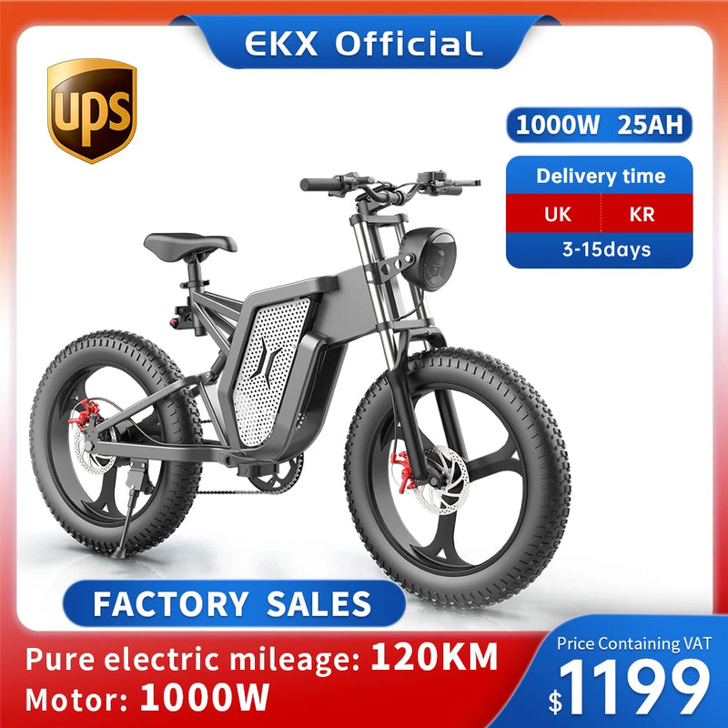 EKX X20 Electric Bicycle 35AH 1000W 48V Adult Mountain Ebike 20 Inch Mountain Moped Men's Road Hydraulic Oil Brake Electric Bike