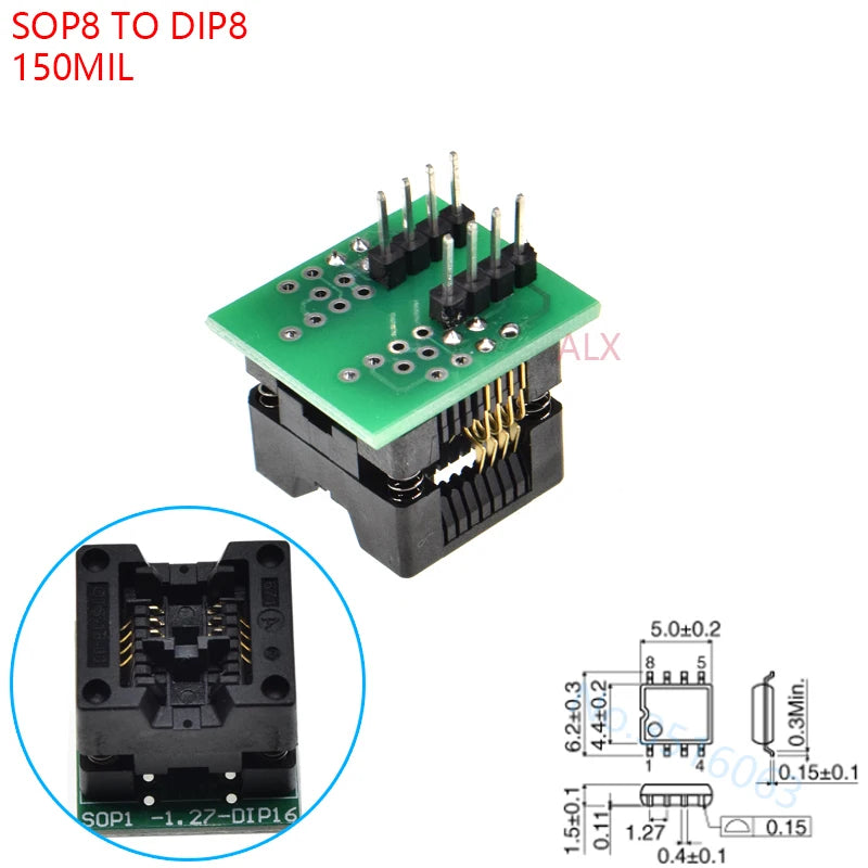 Sop8/Sop14/Sop16/Sop20/Sop28/44/Tssop8/Tssop16/Tssop20/Tssop28/TQFP32/LQFP44 To Dip Programmer Adapter Socket 150/208/173/300mil