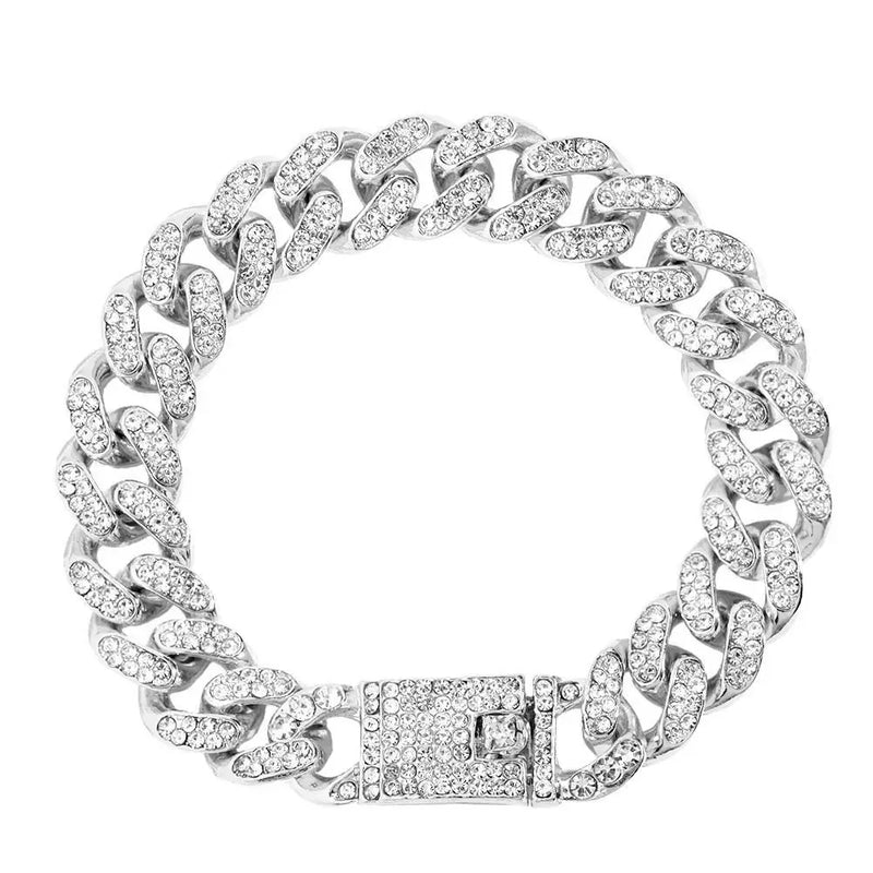 4Pcs Cuban Chain Bracelet for Women Men HipHop Bling Iced Out Chain Full Rhinestone Paved Chunky Metal Bracelet Set Jewelry Gift