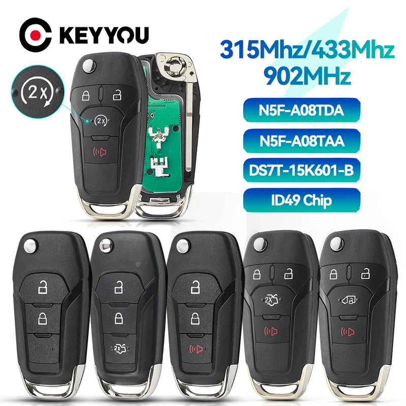 KEYYOU Car Remote Key For Ford F150-F550 Fusion Explorer N5F-A08TAA ID49Chip 315 Mhz Auto Smart Control HU101 Key Blade