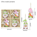 12/9pcs Happy Easter Wooden Pendant Cute Bunny Egg Carrot Chick Hanging Ornaments Spring Easter Party Home Decoration DIY Wreath