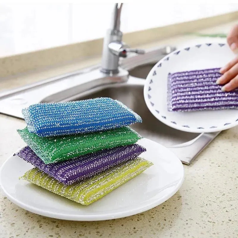 8PCS/Lot Stainless Steel Wire Sponge Scouring Cloth Kitchen Decontamination Clean Bowl/dish/pot Brush Household Cleaning Tool