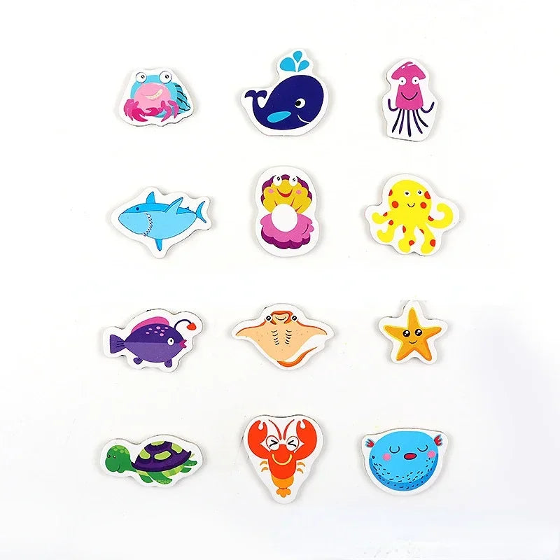 12pcs/lot Animal Fridge Magnet Fish and Crab Wooden Fridge Magnet 3D Cartoon Sticker Toy for Kids Diy Office Whiteboard Gadget